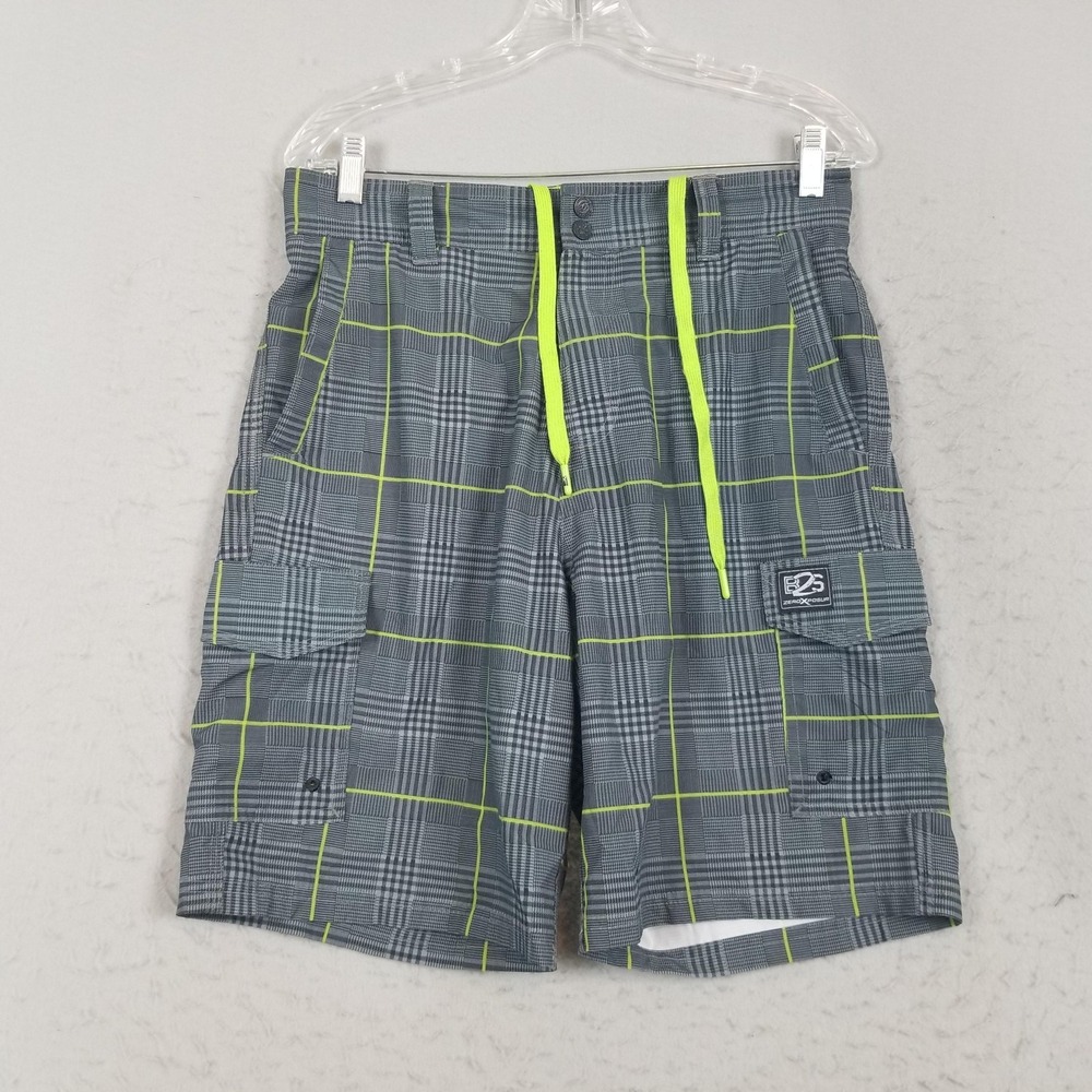 ZeroXposur‎ Board Shorts Mens 32 Gray Plaid Hybrid Swim Trunks Stretch Lined